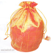 ROUND BASE CHECK DESIGN ORGANZA POUCH
