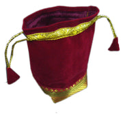 SQUARE BASE VELVET DRAWSTRING BAG WITH BORDER