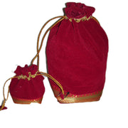 SQUARE BASE VELVET DRAWSTRING BAG WITH BORDER