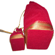 SQUARE BASE VELVET DRAWSTRING BAG WITH BORDER