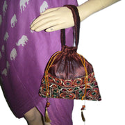 EMBROIDERED BORDER DRAWSTRING POUCH