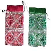 LARGE BEADED ORGANZA POUCH WITH DOUBLE BORDER