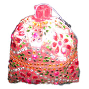 LARGE BEADED ORGANZA POUCH WITH DOUBLE BORDER
