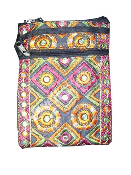 MIRROR & ZARI  EMBROIDERY BORDER MOBILE & PASSPORT BAG
