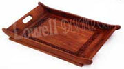 3 WOODEN CARVED SERVING TRAY WITH BRASS WORK
