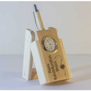 PERSONALIZED LASER ENGRAVED WOODEN FOLDING PEN STAND WITH ANALOG CLOCK