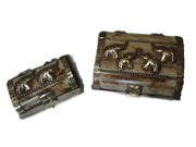 RECTANGLE SHAPE BONE JEWELRY BOX  WITH ELEPHANT