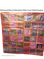 Ethnic Table Runner Sari Patchwork Hand Embroidered Wall Hanging