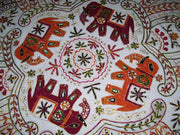 Crewel-Embroidered Cotton Table Runner