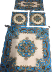 Blue Velvet With Net Table Cover (4 PCS SET)