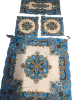 Blue Velvet With Net Table Cover (4 PCS SET)