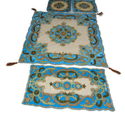 Blue Velvet With Net Table Cover (4 PCS SET)
