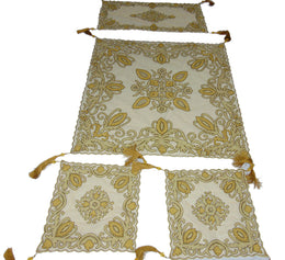 Golden Velvet With Net Table Cover (4 PCS SET)