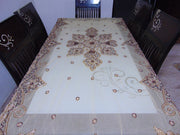 Golden Embroidered  6 seat Dining Table Cover