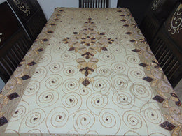 Golden Embroidered  6 seat Dining Table Cover
