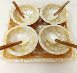 Mother of Pearl Serving Tray Bowl with Spoon Handmade