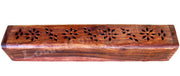 WOODEN COFFIN INCENSE STICK/CONE BURNER HOLDER WITH STORAGE COMPARTMENT