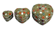 A Set of 3pcs Glitter Mirror Work Beaded Jewellery Boxes Lac Item (Multi)