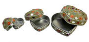A Set of 3pcs Glitter Mirror Work Beaded Jewellery Boxes Lac Item (Multi)