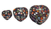 A Set of 3pcs Glitter Mirror Work Beaded Jewellery Boxes Lac Item (Multi)