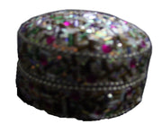 NON GLITTER ROUND BOX WITH MULTICOLOR BEAD