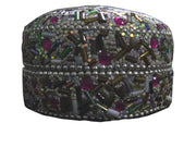 NON GLITTER ROUND BOX WITH MULTICOLOR BEAD