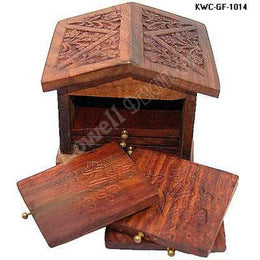 WOODEN HUT COASTER SET