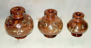 3 WOODEN VASE/POT WITH BRASS WORK