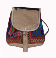 INDIAN HANDMADE LEATHER BAG BACKPACK EMBROIDED VINTAGE LOOK ETHNIC BAG