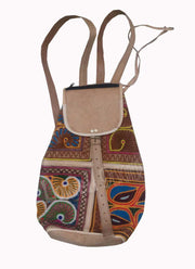 INDIAN HANDMADE LEATHER BAG BACKPACK EMBROIDED VINTAGE LOOK ETHNIC BAG