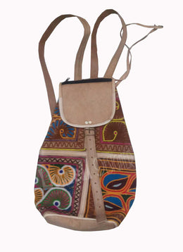 INDIAN HANDMADE LEATHER BAG BACKPACK EMBROIDED VINTAGE LOOK ETHNIC BAG