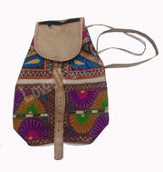 INDIAN HANDMADE LEATHER BAG BACKPACK EMBROIDED VINTAGE LOOK ETHNIC BAG