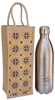 Printed Jute fabric Bottle Bag