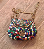 VINTAGE METAL ETHNIC CLUTCH SLING BAG