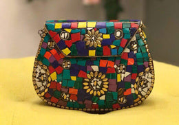 VINTAGE METAL ETHNIC CLUTCH SLING BAG