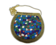 MOSAIC INDIAN HANDMADE MOSAIC METAL CLUTCH PURSE EVENING BAG
