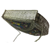 MOSAIC INDIAN HANDMADE MOSAIC SILVER METAL CLUTCH PURSE EVENING BAG