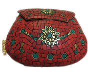 RED MOSAIC WOMEN CHAIN CLUTCH BOX BAG METAL PURSE
