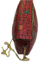 RED MOSAIC WOMEN CHAIN CLUTCH BOX BAG METAL PURSE