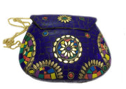 BLUE MOSAIC WOMEN CHAIN CLUTCH BOX BAG METAL PURSE