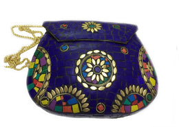 BLUE MOSAIC WOMEN CHAIN CLUTCH BOX BAG METAL PURSE