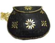 BLACK MOSAIC WOMEN CHAIN CLUTCH BOX BAG METAL PURSE