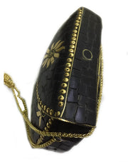 BLACK MOSAIC WOMEN CHAIN CLUTCH BOX BAG METAL PURSE