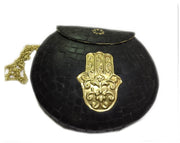 BLACK PALM MOSAIC WOMEN CHAIN CLUTCH BOX BAG METAL PURSE