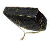 BLACK PALM MOSAIC WOMEN CHAIN CLUTCH BOX BAG METAL PURSE