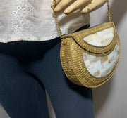 Mother Of Pearl Mosaic Metal Clutch Bag