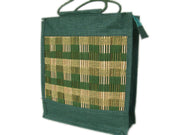 Big Vertical Bamboo Mat Jute Tote Bag