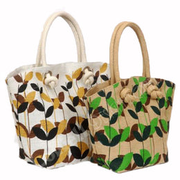 FLOWER PRINT JUTE LADIES BAG