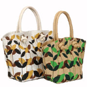 FLOWER PRINT JUTE LADIES BAG