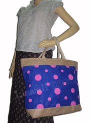 POLKA DOT JUTE BEACH BAG
